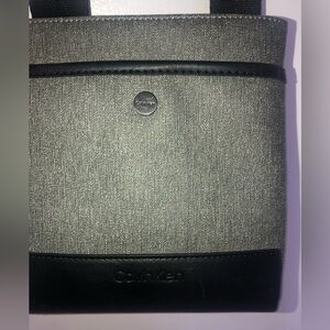 Calvin Klein leather and herringbone shoulder bag